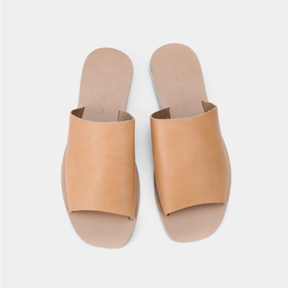 Tan Leather Slide Sandals